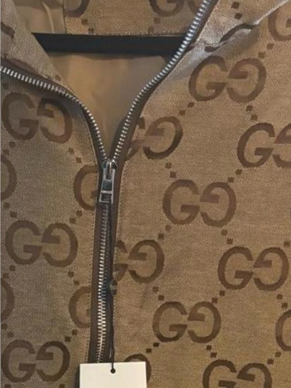 Gucci Beige & Brown Monogram Zip Hoodie Jacket